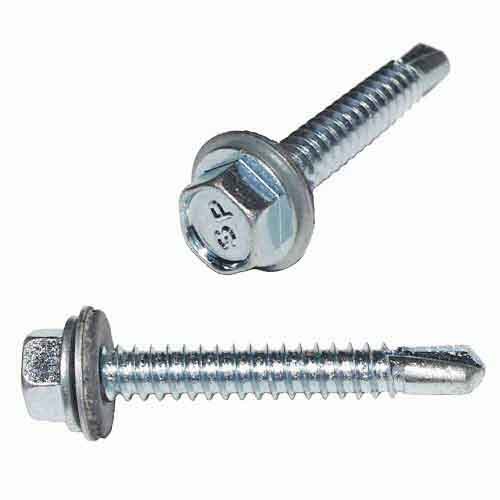 TEKSH14114W58BW #14 X 1-1/4" HWH Sheeting, Self-Drilling Screw, w/ 5/8" Bonded Washer, Zinc